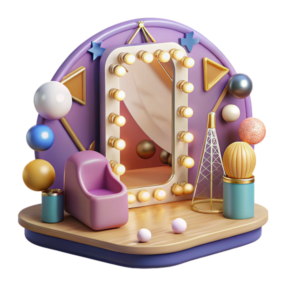serene modern Dressing Room Mirror Isolated with Light Bulbs high resolution png