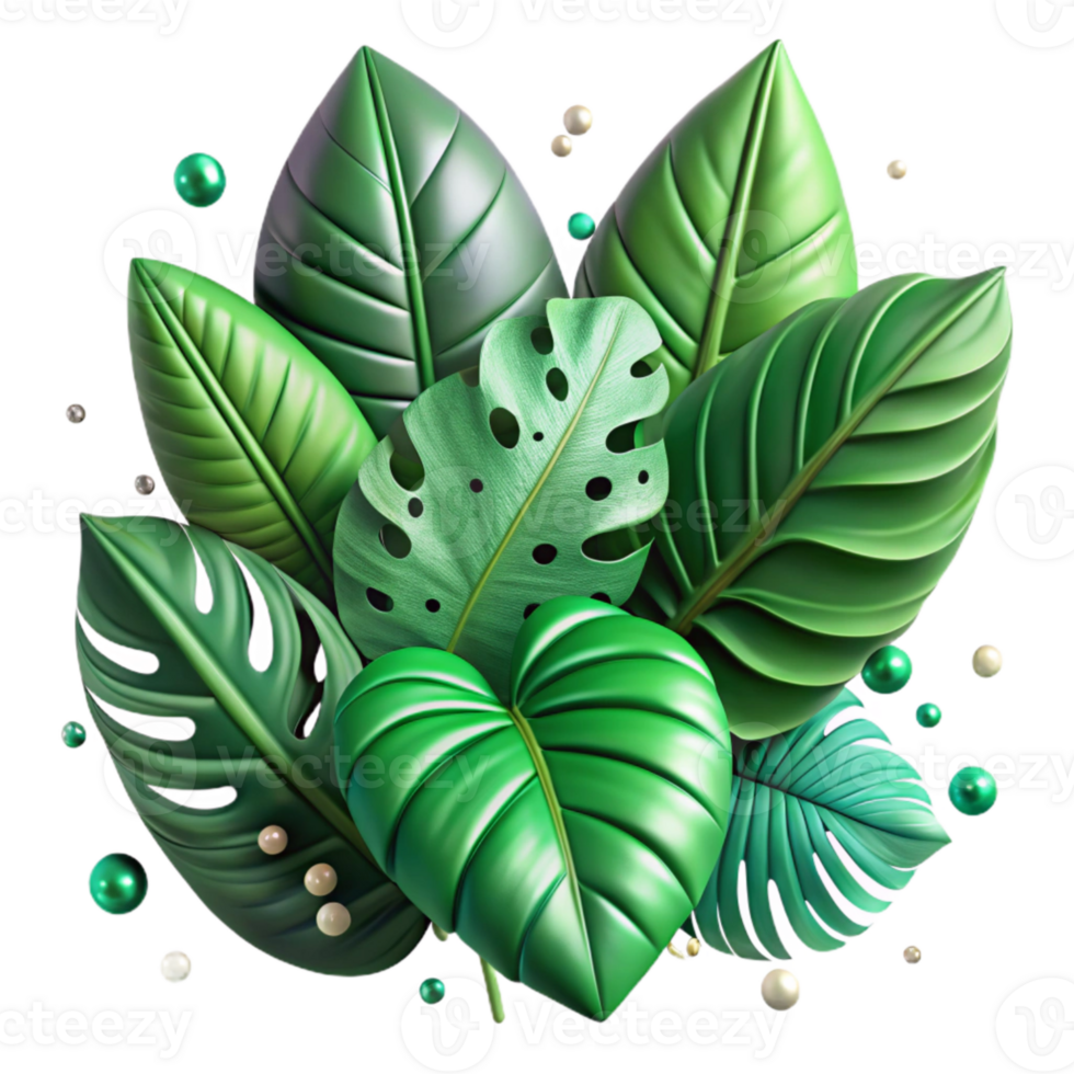 serene rustic Emerald Green Tropical Leaves with Lush Foliage Cutout professional png