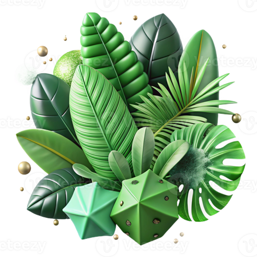 dramatic abstract Emerald Green Tropical Leaves with Lush Foliage Cutout professional png