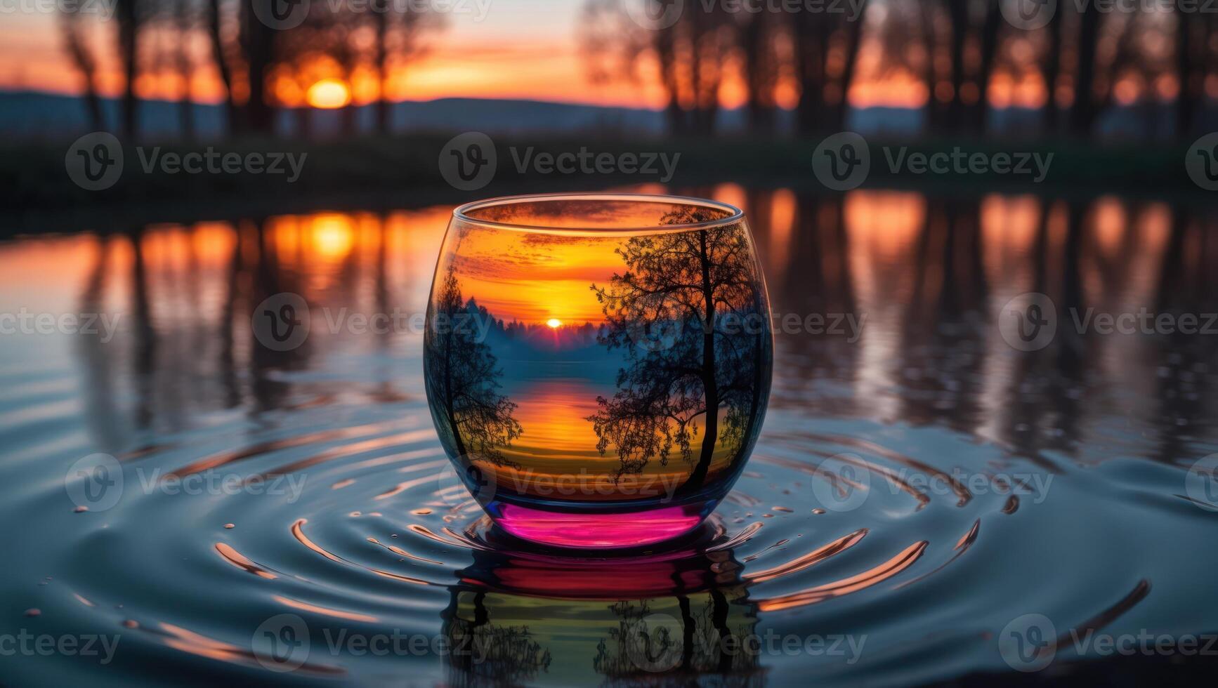 Sunset Landscape in Glass on Water Creating a Ripple Effect photo