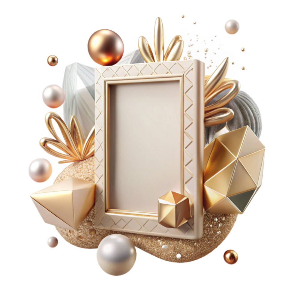 stunning minimalist Empty Picture Frame with Golden Border Transparent Background premium png