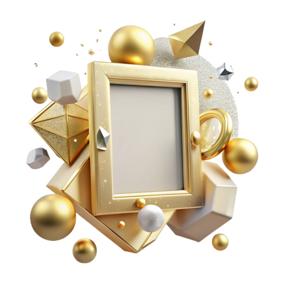 elegant classic Empty Picture Frame with Golden Border Transparent Background high resolution png