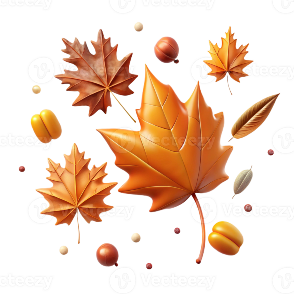 elegant vintage Falling Autumn Leaves Transparent Background with Warm Colors detailed png