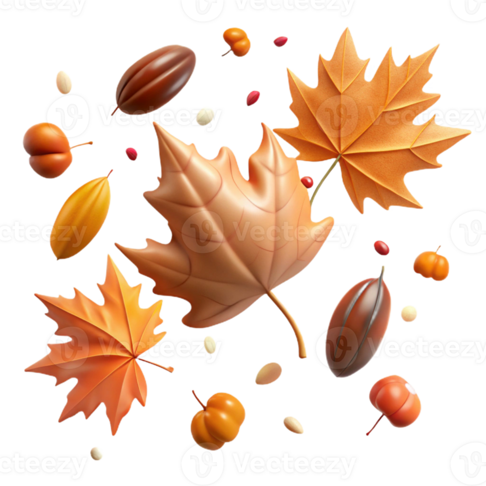 beautiful abstract Falling Autumn Leaves Transparent Background with Warm Colors high quality png