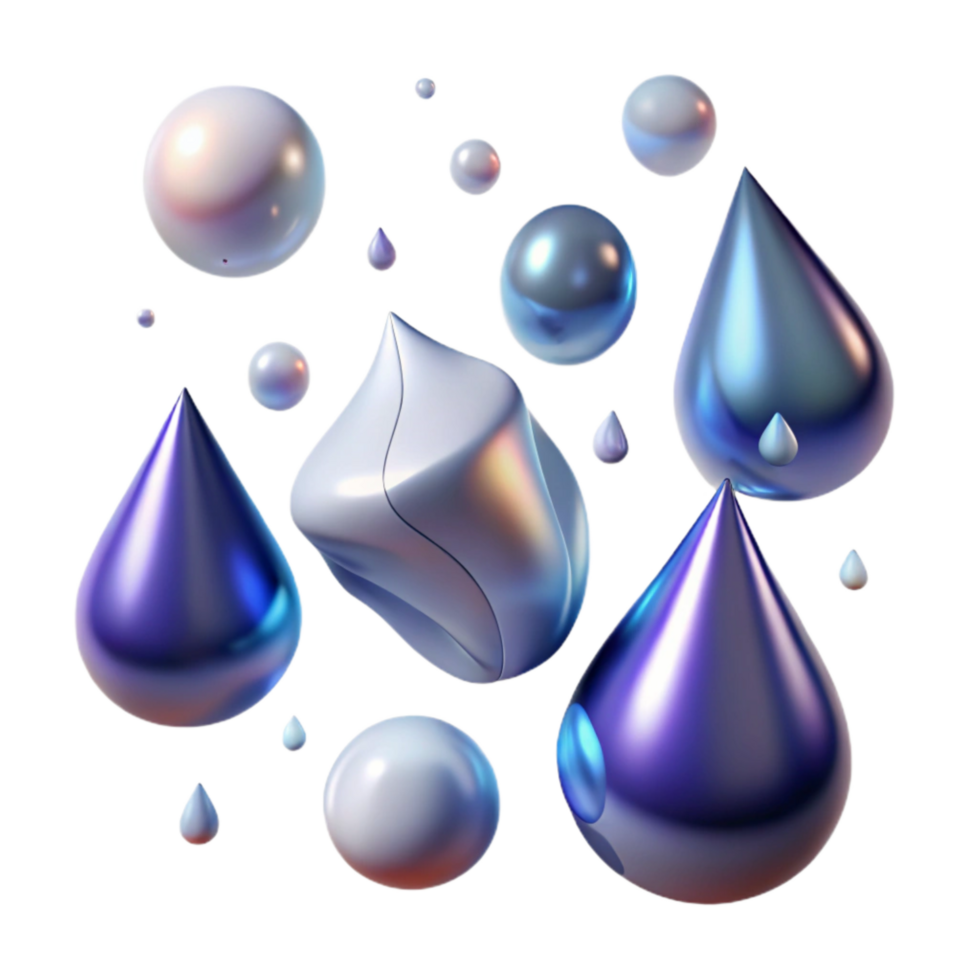 serene abstract Falling Rain Drops Set Isolated Transparent Background high quality png