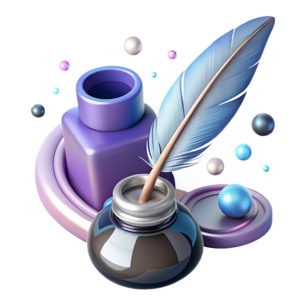 extraordinary minimalist Feather Pen and Inkwell Isolated Element high quality png