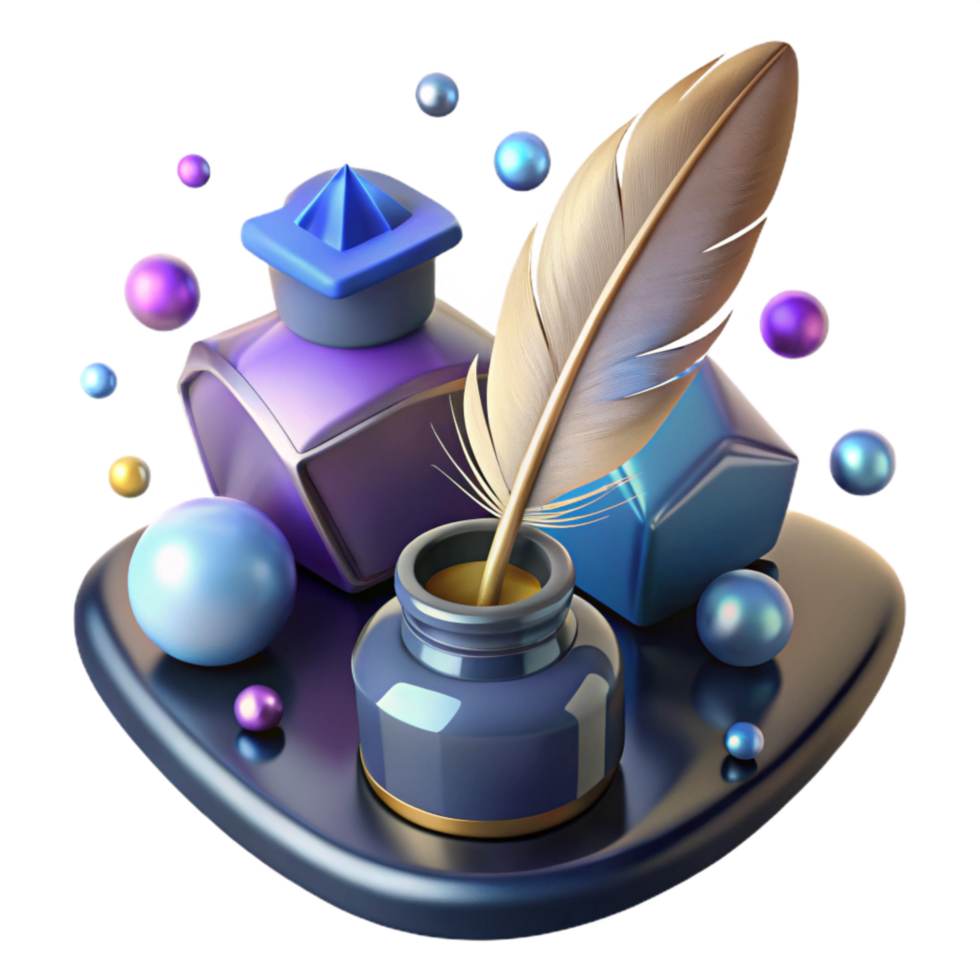 elegant abstract Feather Quill Pen Inkwell Isolated high quality png