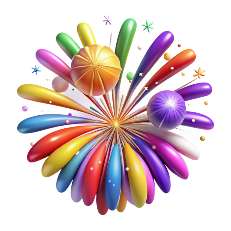 wonderful vintage Fireworks Burst Bright Colors Transparent Background high quality png