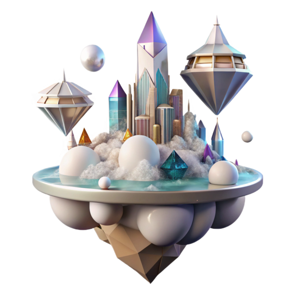 wonderful artistic Floating City with Cloud Base Element high resolution png