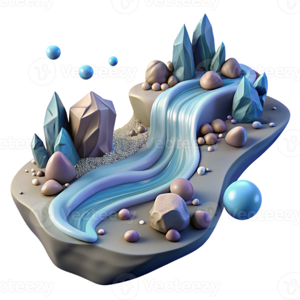 elegant artistic Flowing River Cutout with Rocks and Water high quality png