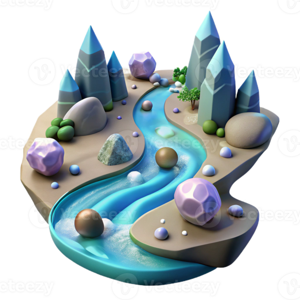 serene traditional Flowing River Cutout with Rocks and Water png