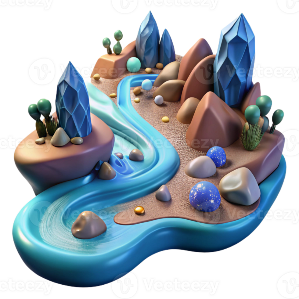 wonderful abstract Flowing River Cutout with Rocks and Water original png
