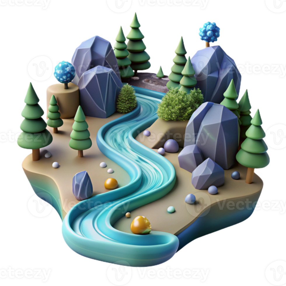 wonderful minimalist Flowing River Through Forest Element original png