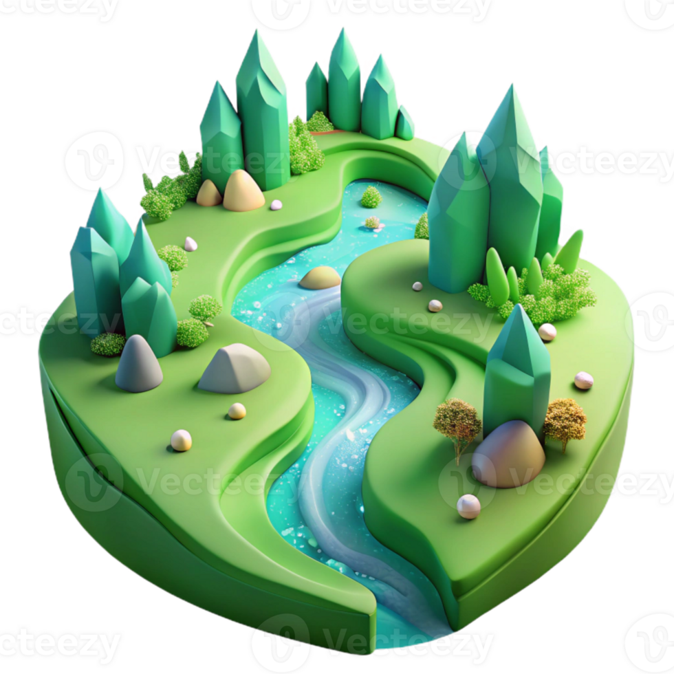 serene modern Flowing River Through Green Forest Element original png