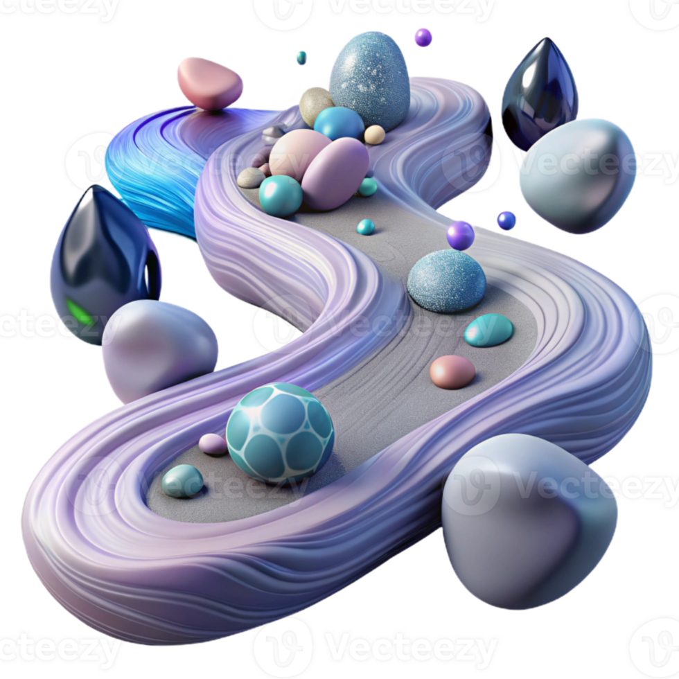 wonderful abstract Flowing River with Smooth Stones Transparent Background premium png