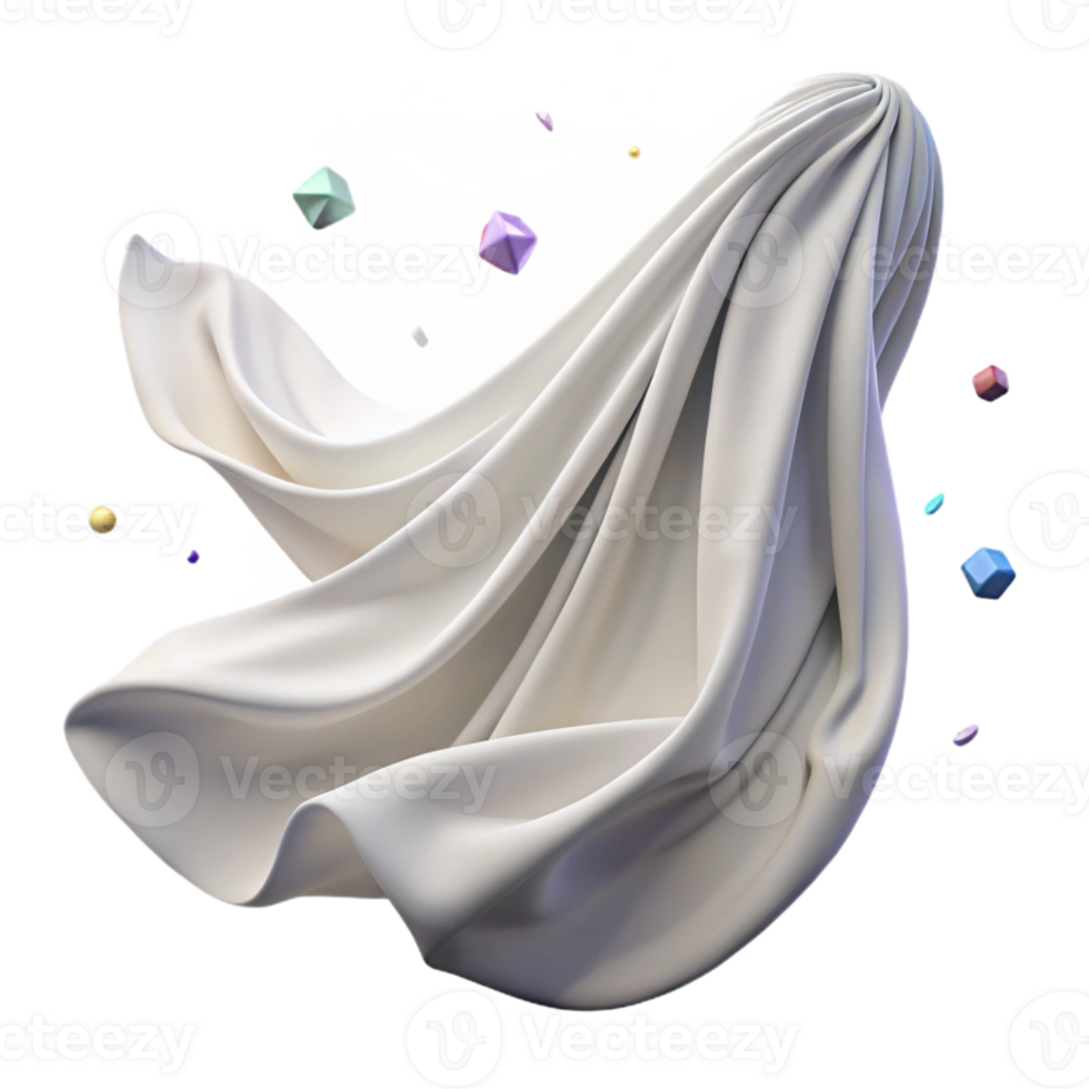 beautiful modern Flowing White Curtain Blown by Wind Isolated high resolution png
