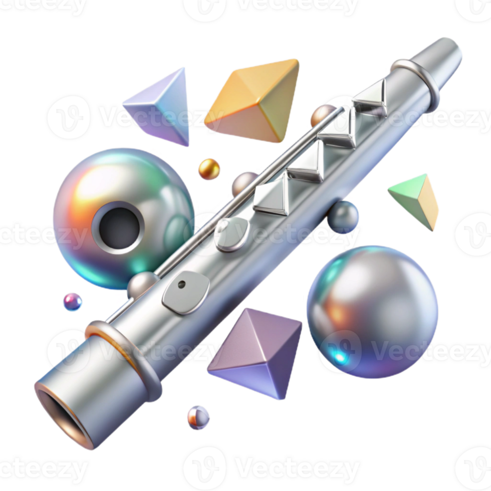 serene abstract Flute Silver Plated Side View Transparent Cutout high resolution png