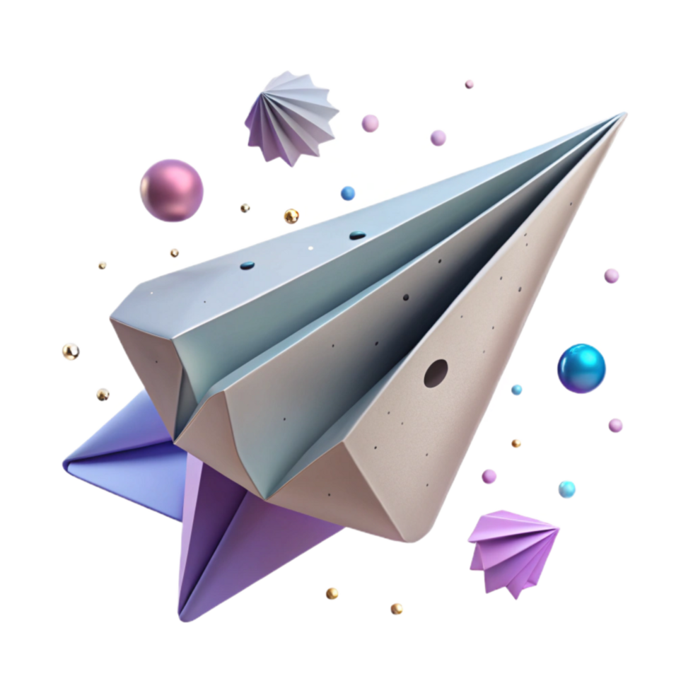 elegant artistic Flying Paper Airplane Side View Isolated high resolution png