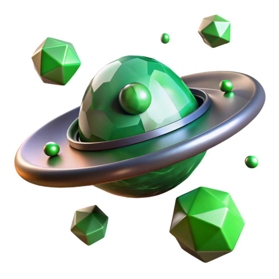 beautiful abstract Flying Saucer with Green Glow Isolated Element authentic png