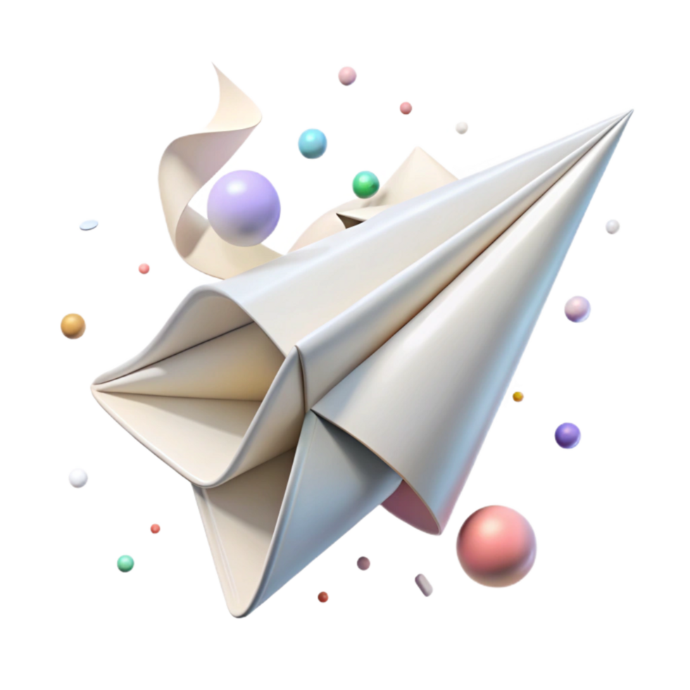 impressive artistic Folded White Paper Airplane with Transparent Background high quality png