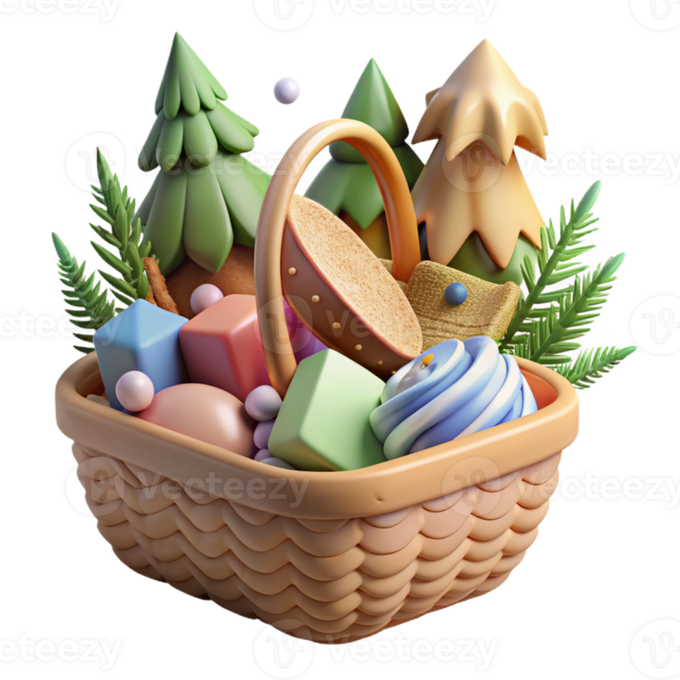 dramatic creative Forest Picnic Basket Cutout with Food Items high quality png