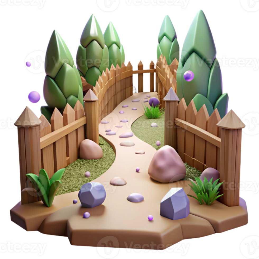 dramatic contemporary Forest Path with Wooden Fence Isolated authentic png