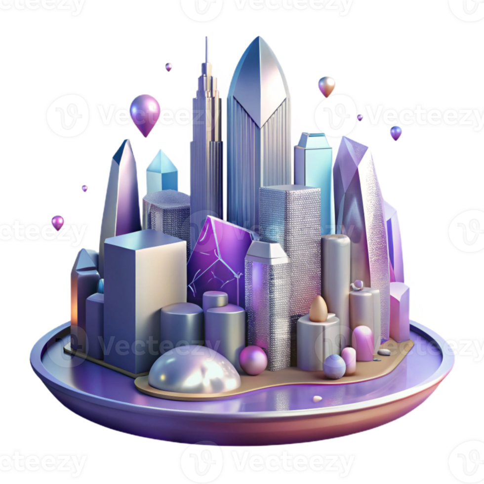 vibrant artistic Futuristic Cityscape Silhouette Isolated on Transparent Background original png
