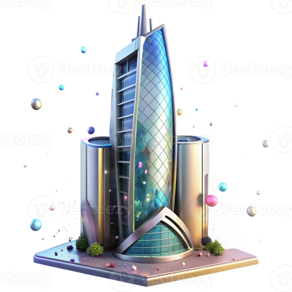 impressive artistic Futuristic Skyscraper with Glass Facade Isolated Element detailed png