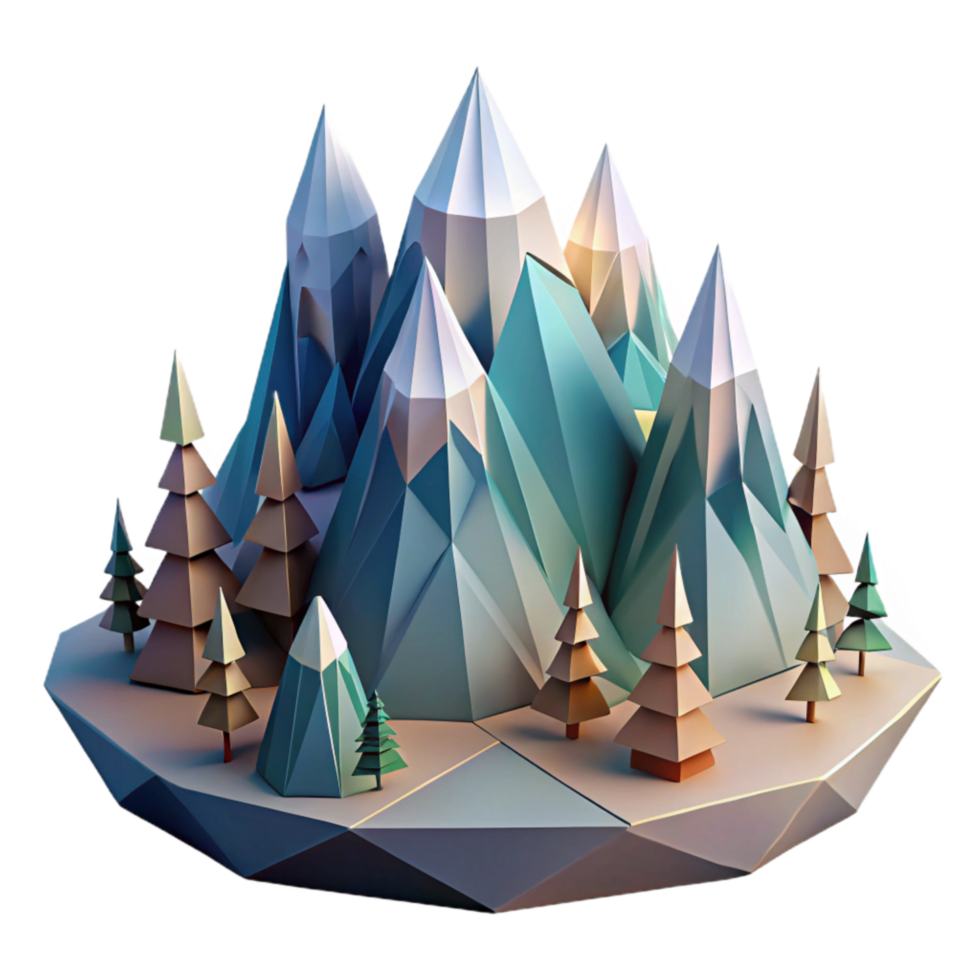 magnificent minimalist Geometric Mountains with Low Poly Trees Cutout Element authentic png