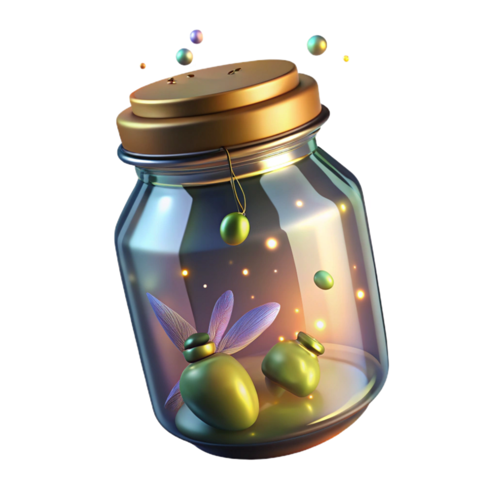 impressive creative Glass Jar with Fireflies Glowing Transparent high quality png