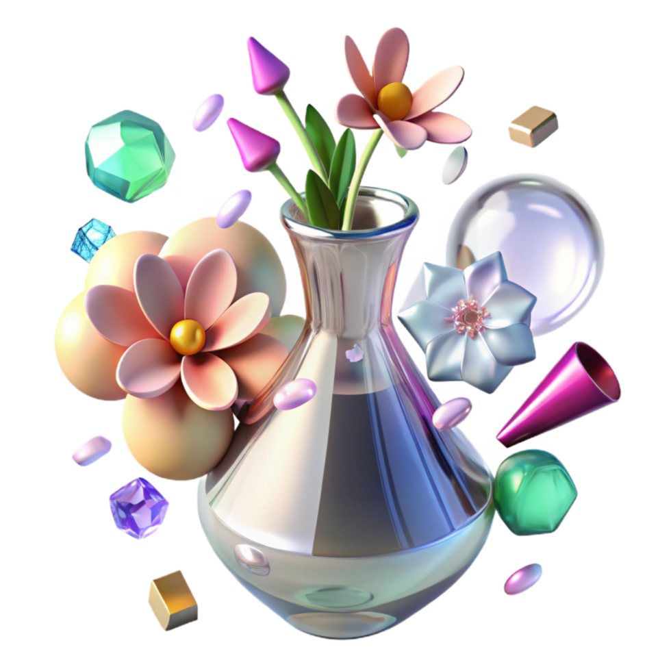 impressive contemporary Glass Vase with Flowers Transparent Background Cutout high resolution png
