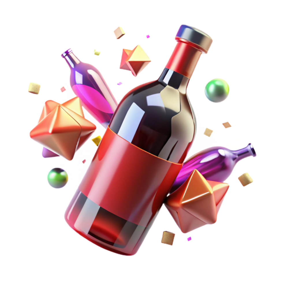 serene artistic Glass Wine Bottle with Red Wine Isolated high resolution png