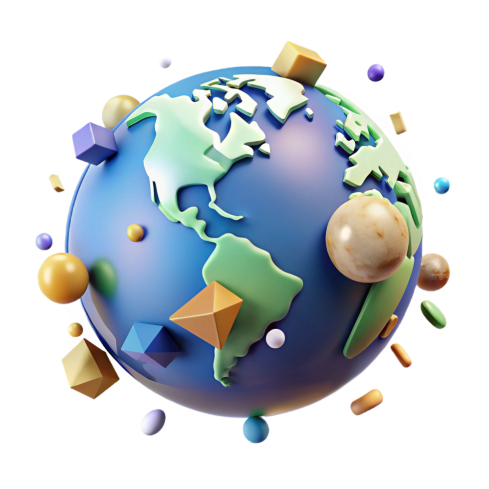 dramatic minimalist Globe Cutout with Detailed Continents Transparent Background detailed png