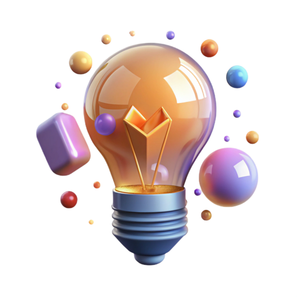 vibrant minimalist Glowing Light Bulb Front View Isolated professional png