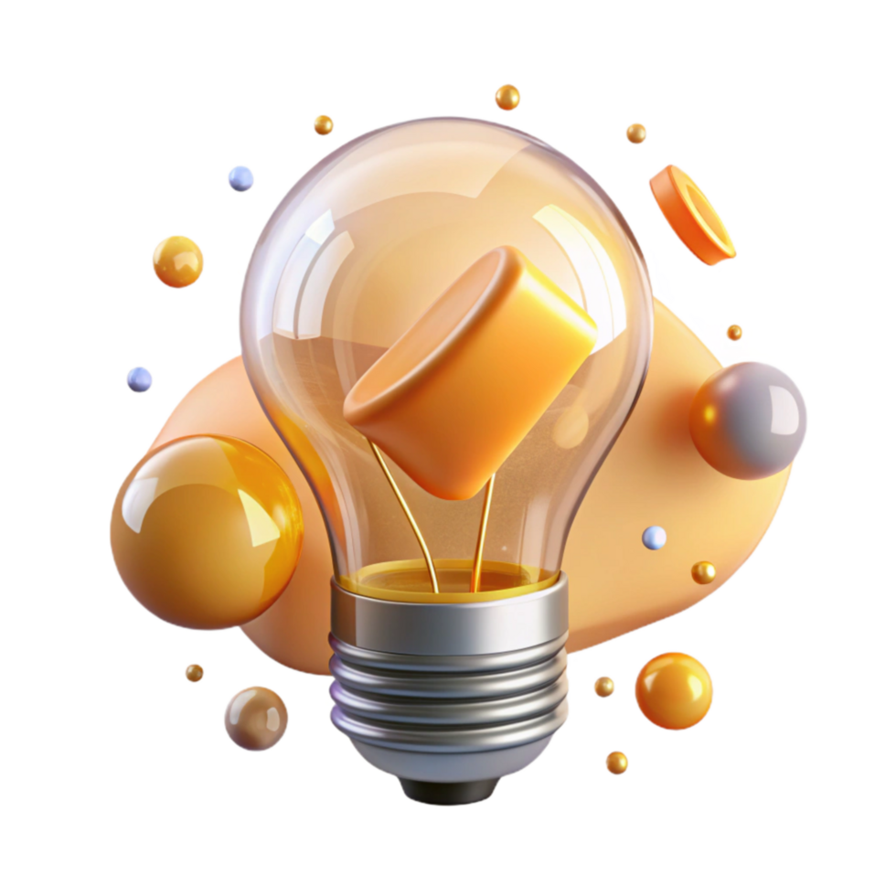 dramatic artistic Glowing Light Bulb Isolated with Yellow Filament authentic png