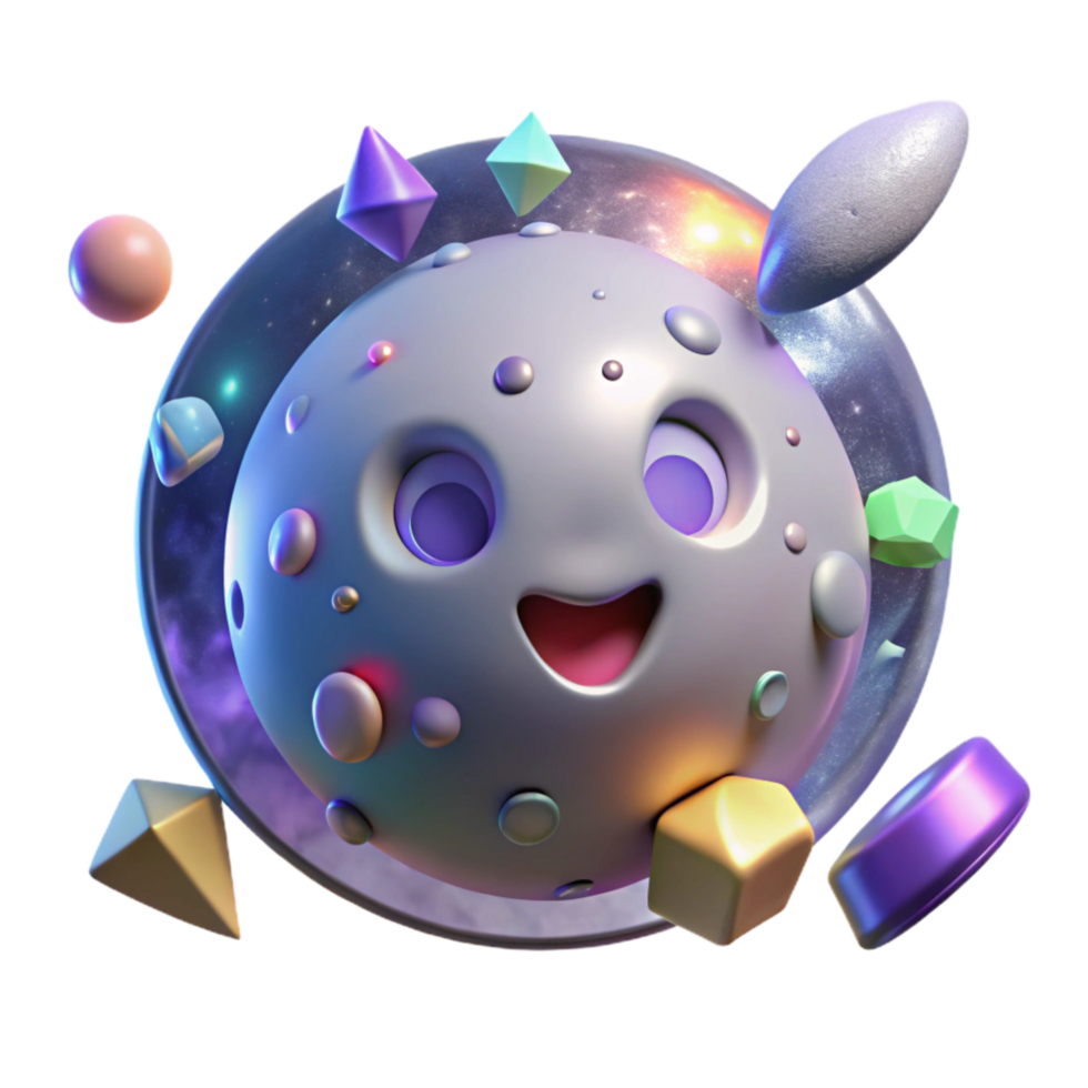 elegant contemporary Glowing Moon with a Face in a Parallel Universe Isolated detailed png