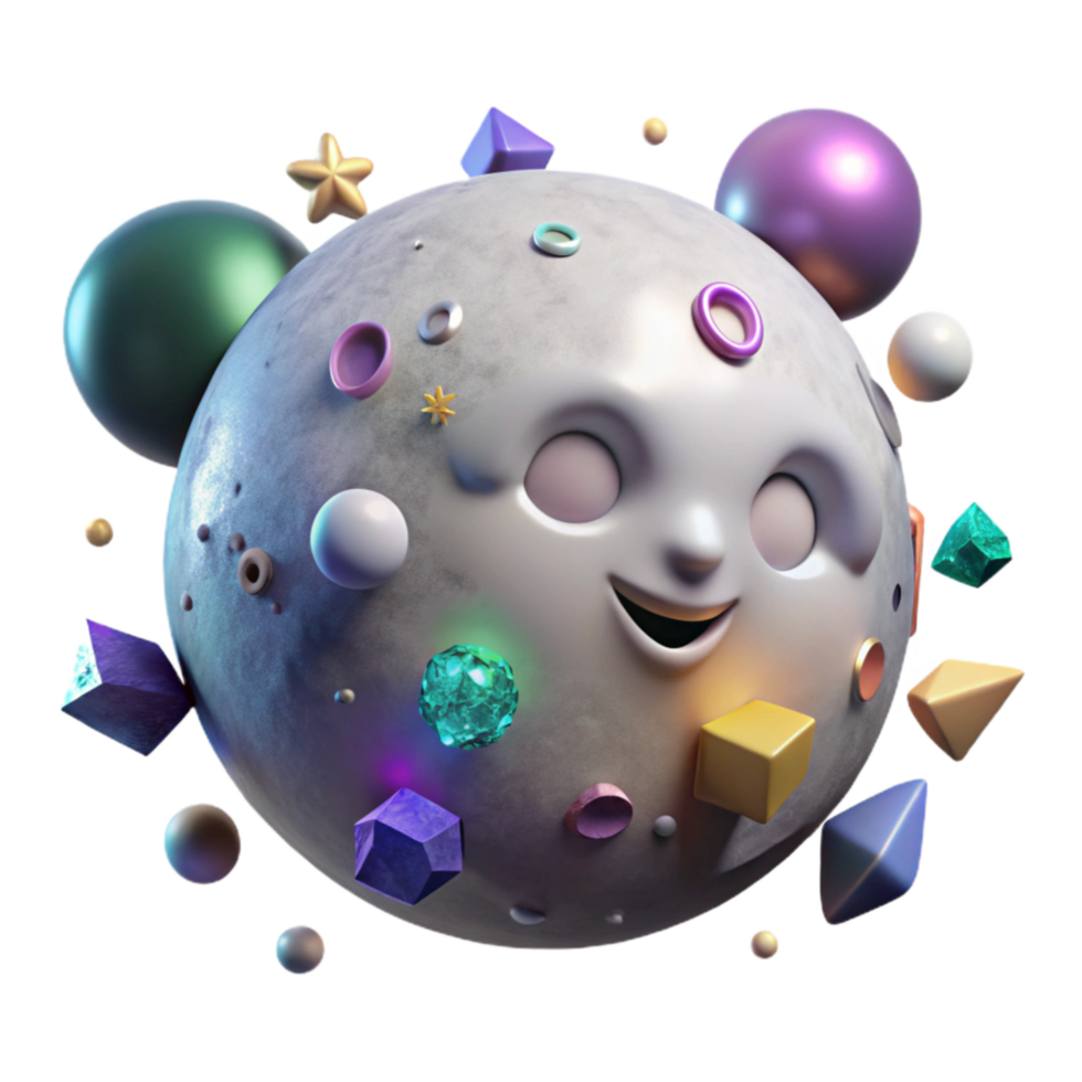 beautiful artistic Glowing Moon with a Face in a Parallel Universe Isolated detailed png
