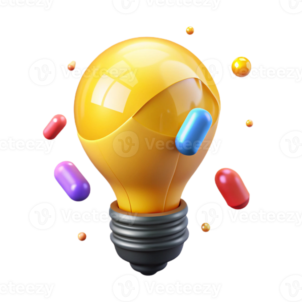 vibrant creative Glowing Yellow Light Bulb Isolated Cutout professional png