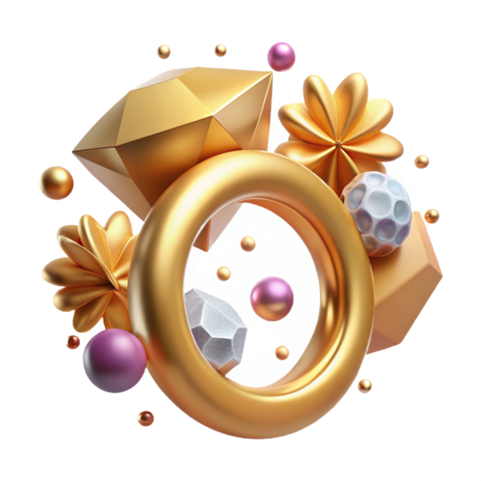 stunning contemporary Golden Ring Cutout with Diamond Transparent Background detailed png