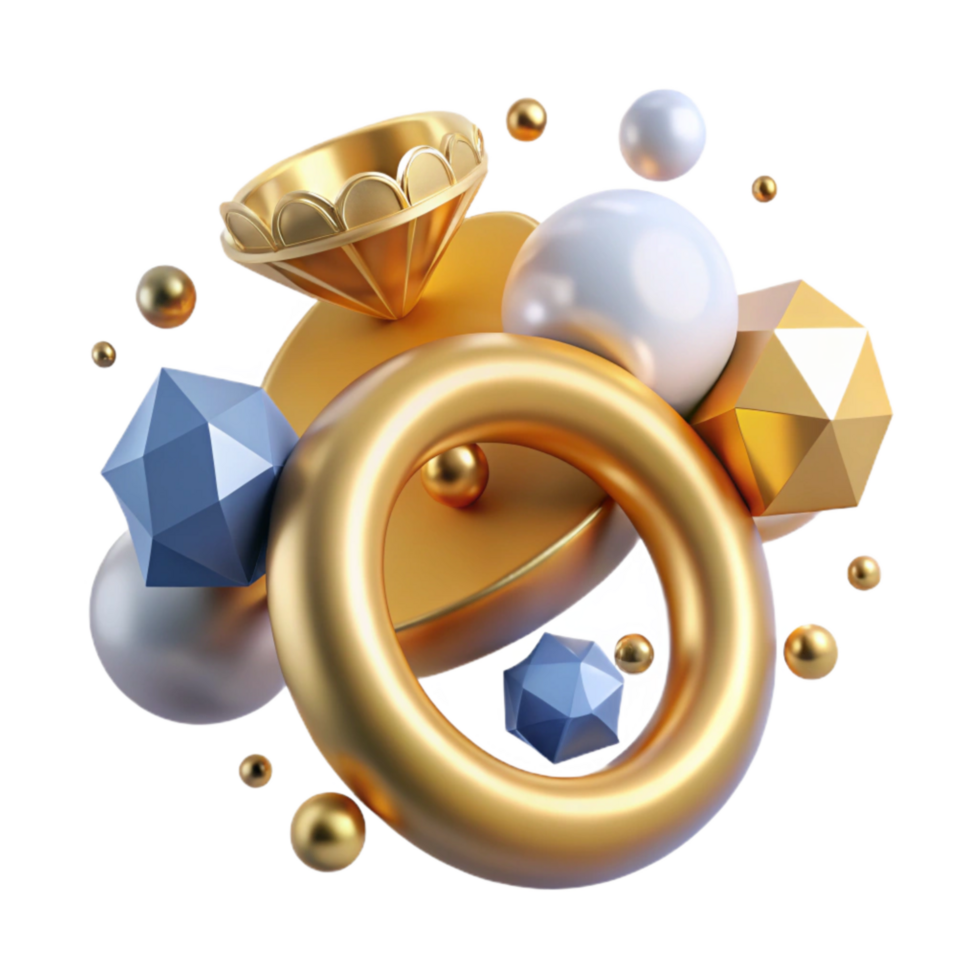 elegant creative Golden Ring Cutout with Diamond Transparent Background high quality png