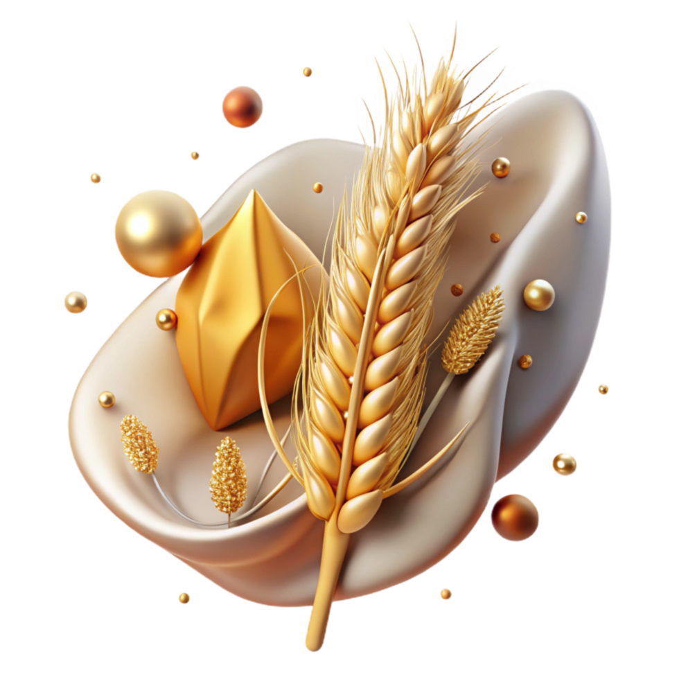 vibrant artistic Golden Wheat Stalk Close Up Isolated detailed png