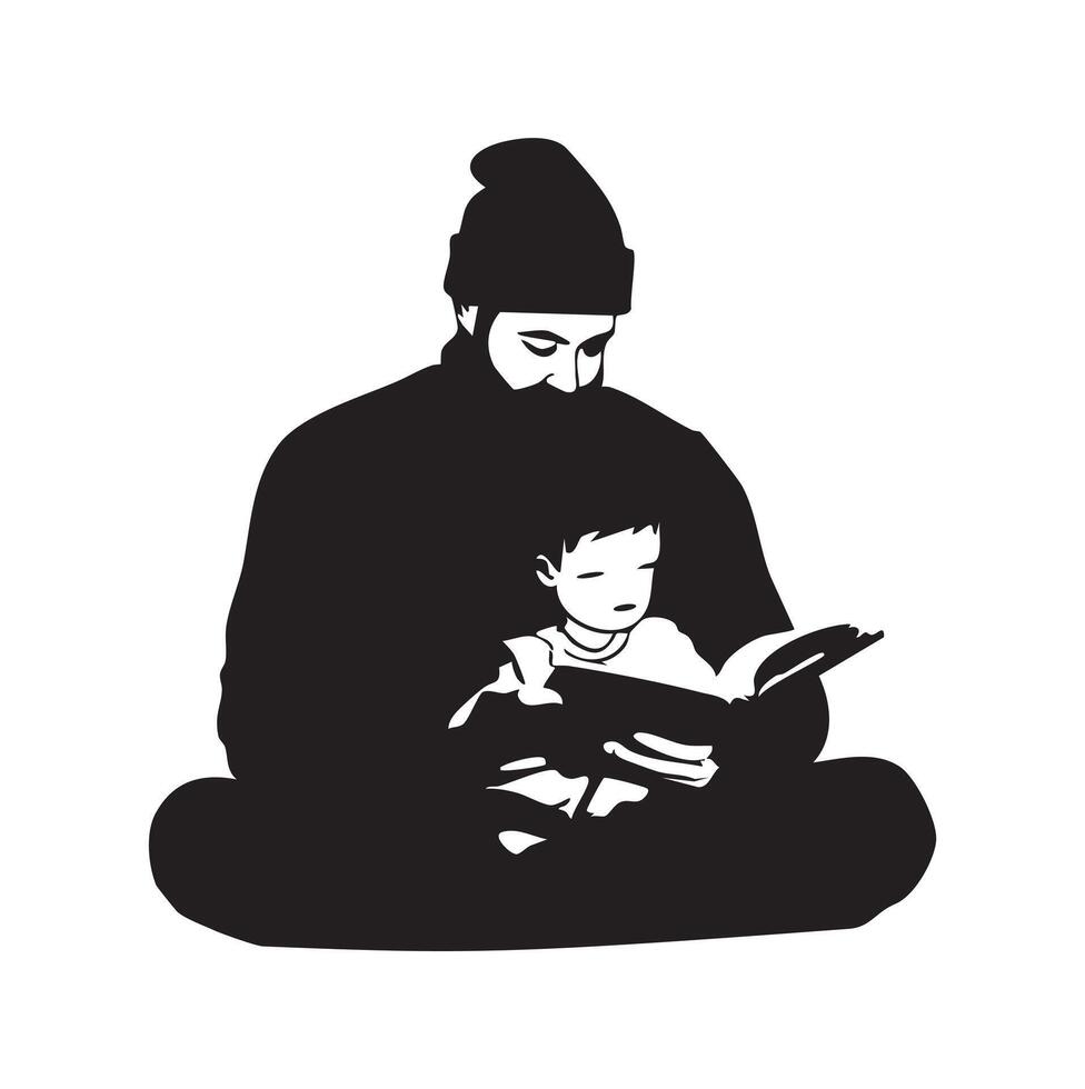 Father and Child Reading a Book Together vector
