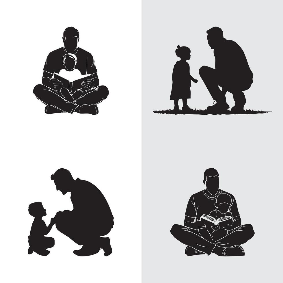 Silhouettes of Father and Child Sharing Meaningful and Loving Moments Together vector