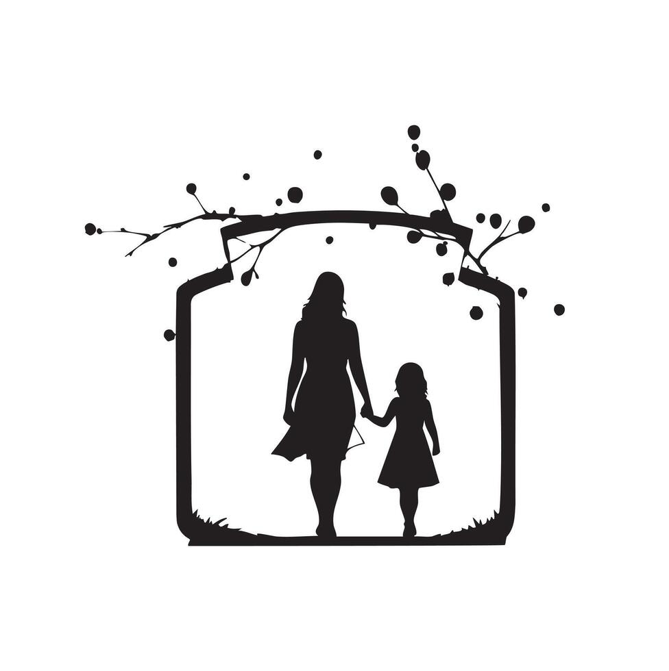 Mother and Daughter Silhouette A symbol of love, family and togetherness vector
