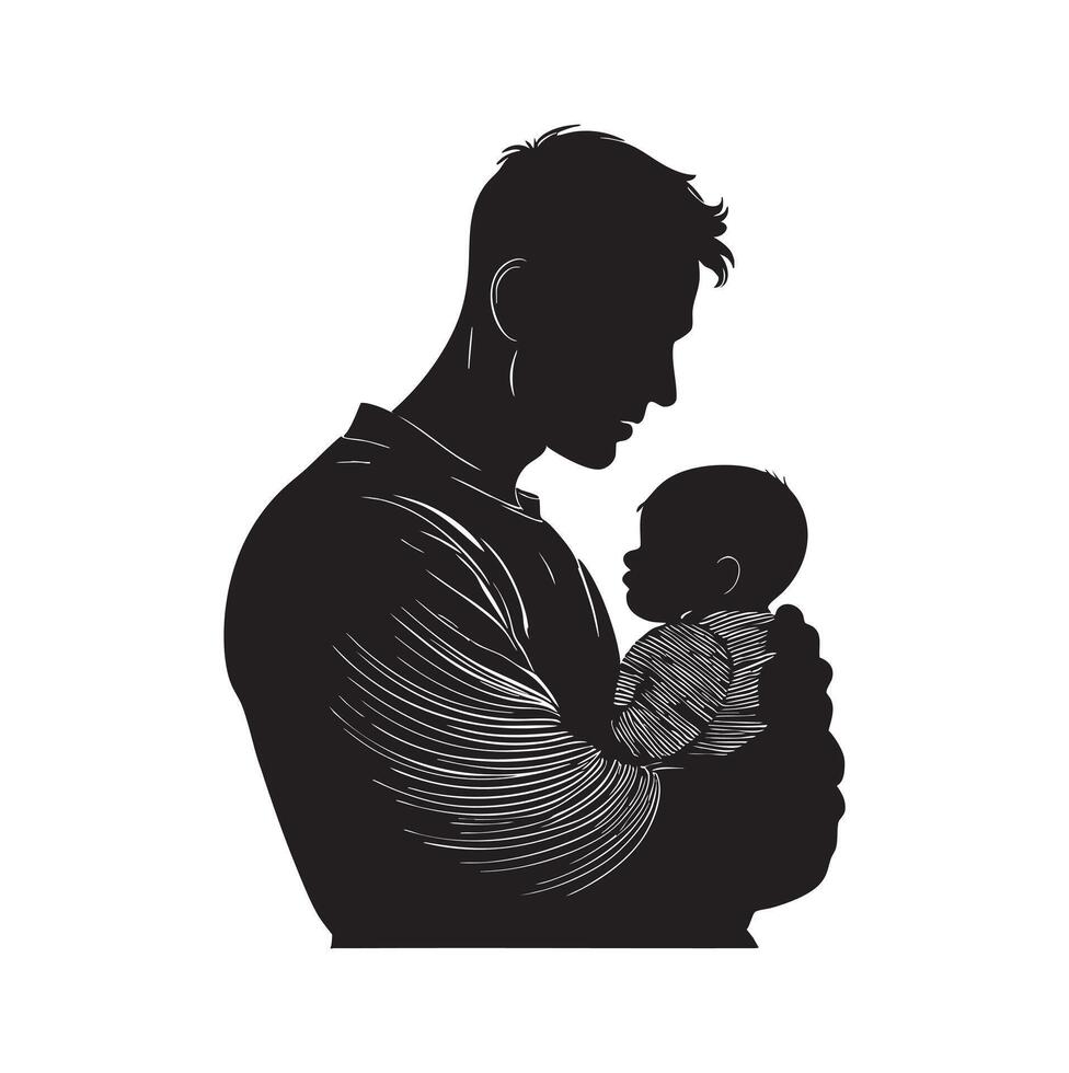 Father holding baby silhouette vector