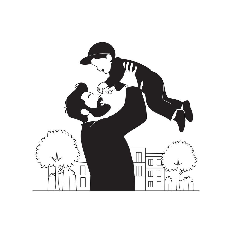 Father and son playing in the park or school vector