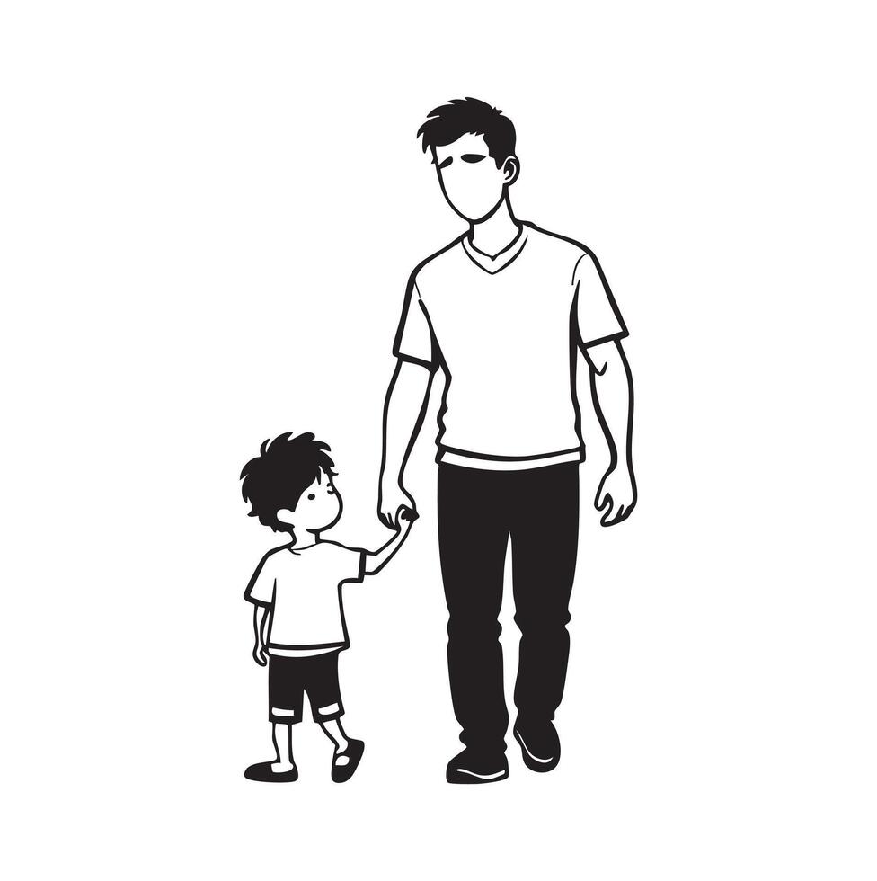 Father and Son Walking Hand in Hand vector