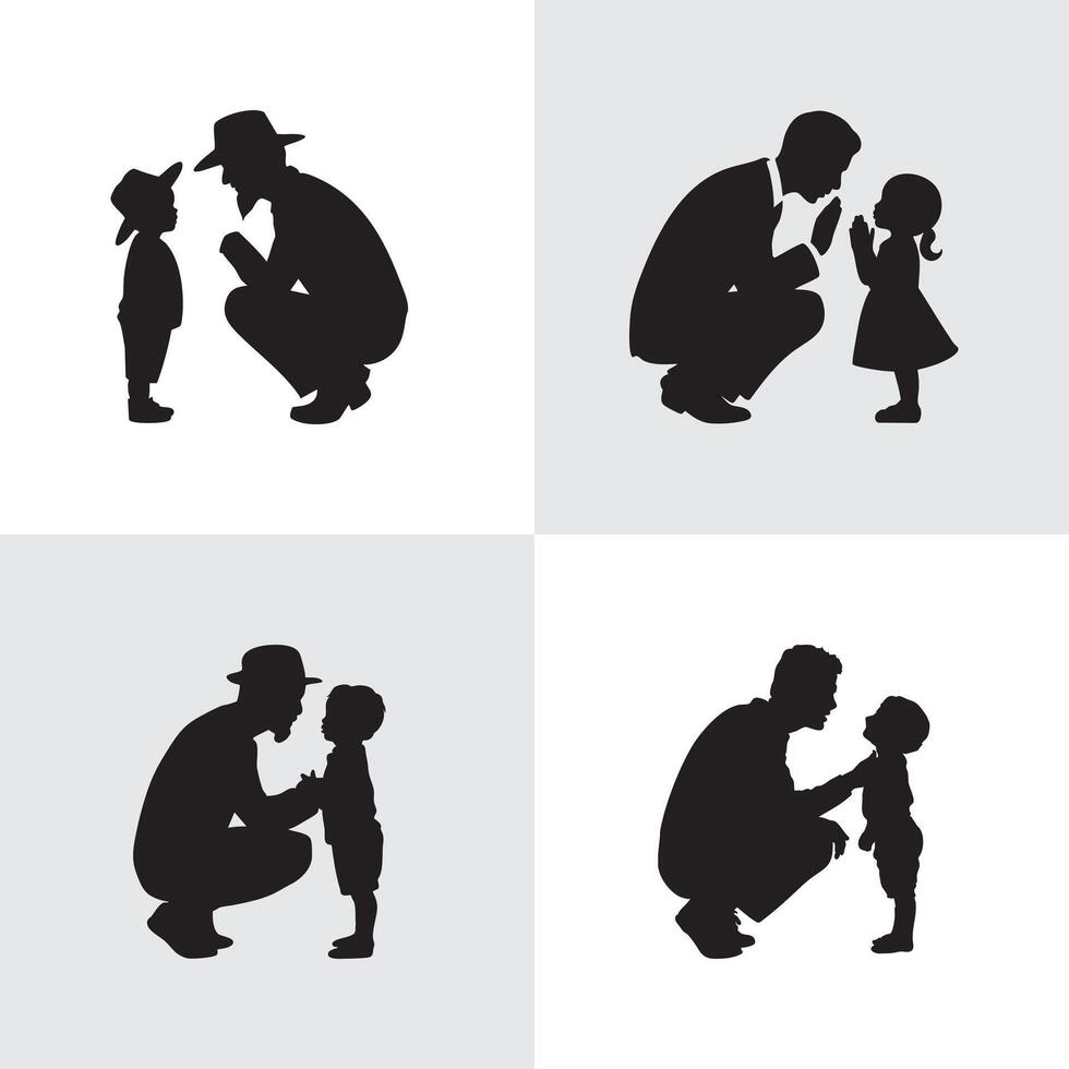 Silhouettes Depicting Fathers Bonding With Their Children in Tender Moments vector