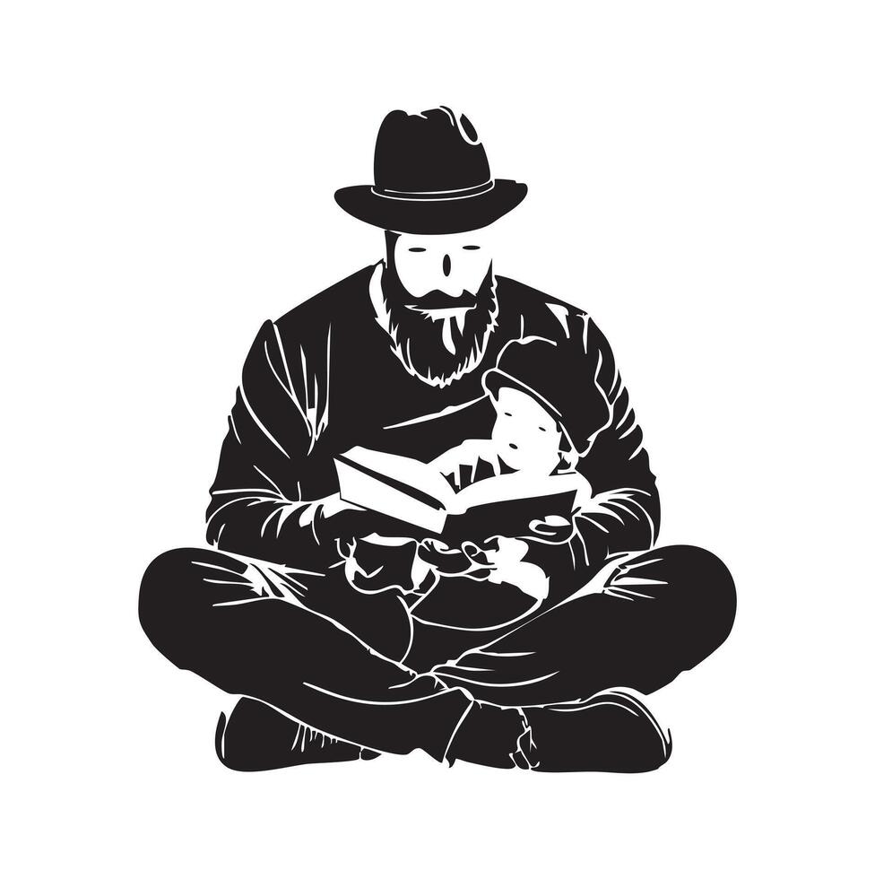 Father and Child Reading Together silhouette vector
