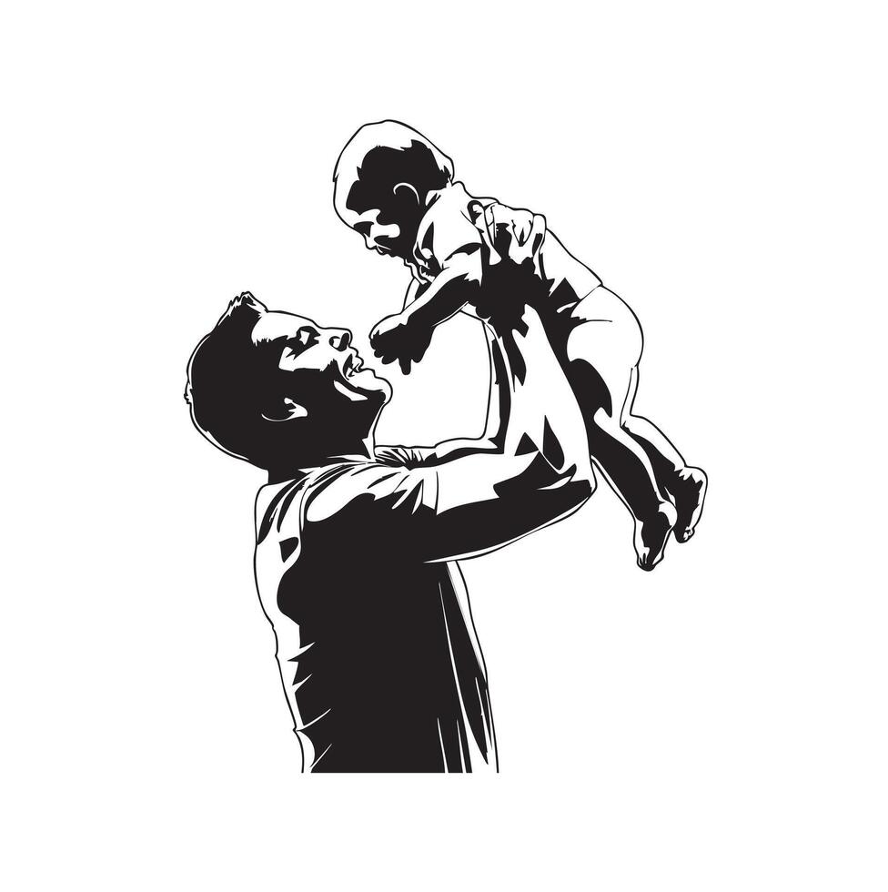Father and baby playing and enjoying together silhouette vector